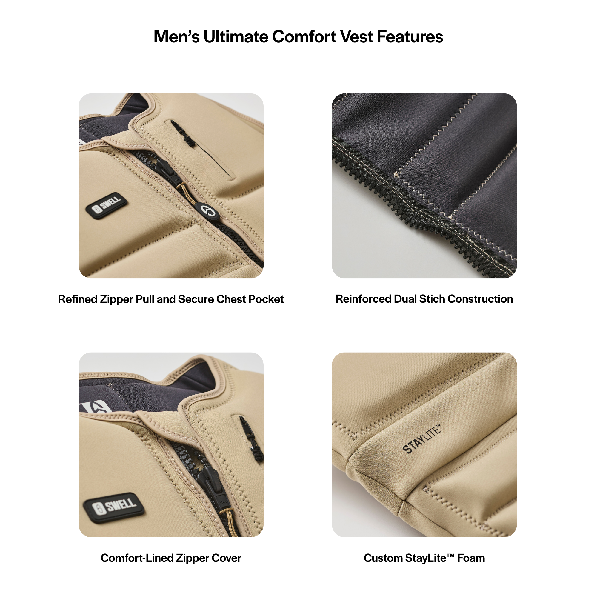 SWELL Wakesurf Vest - Men's Dune - Ultimate Comfort Neoprene Jacket