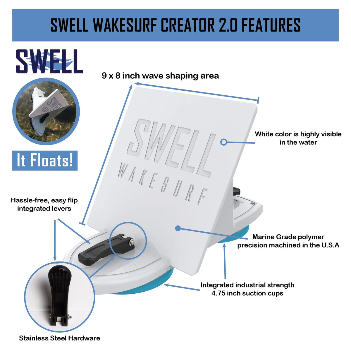 SWELL Wakesurf Creator 2.0 - The Original Suction Shaper