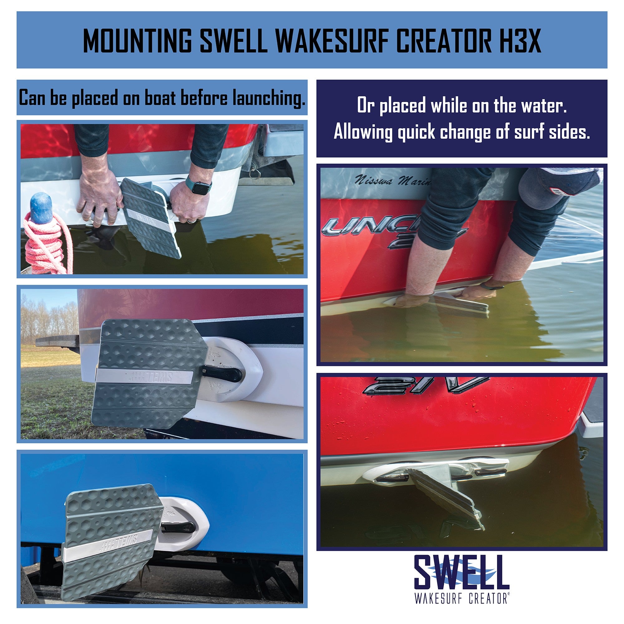 SWELL Wakesurf Creator H3X - Patented Rotating Face & Drag Reducing Texture SWELL Wakesurf