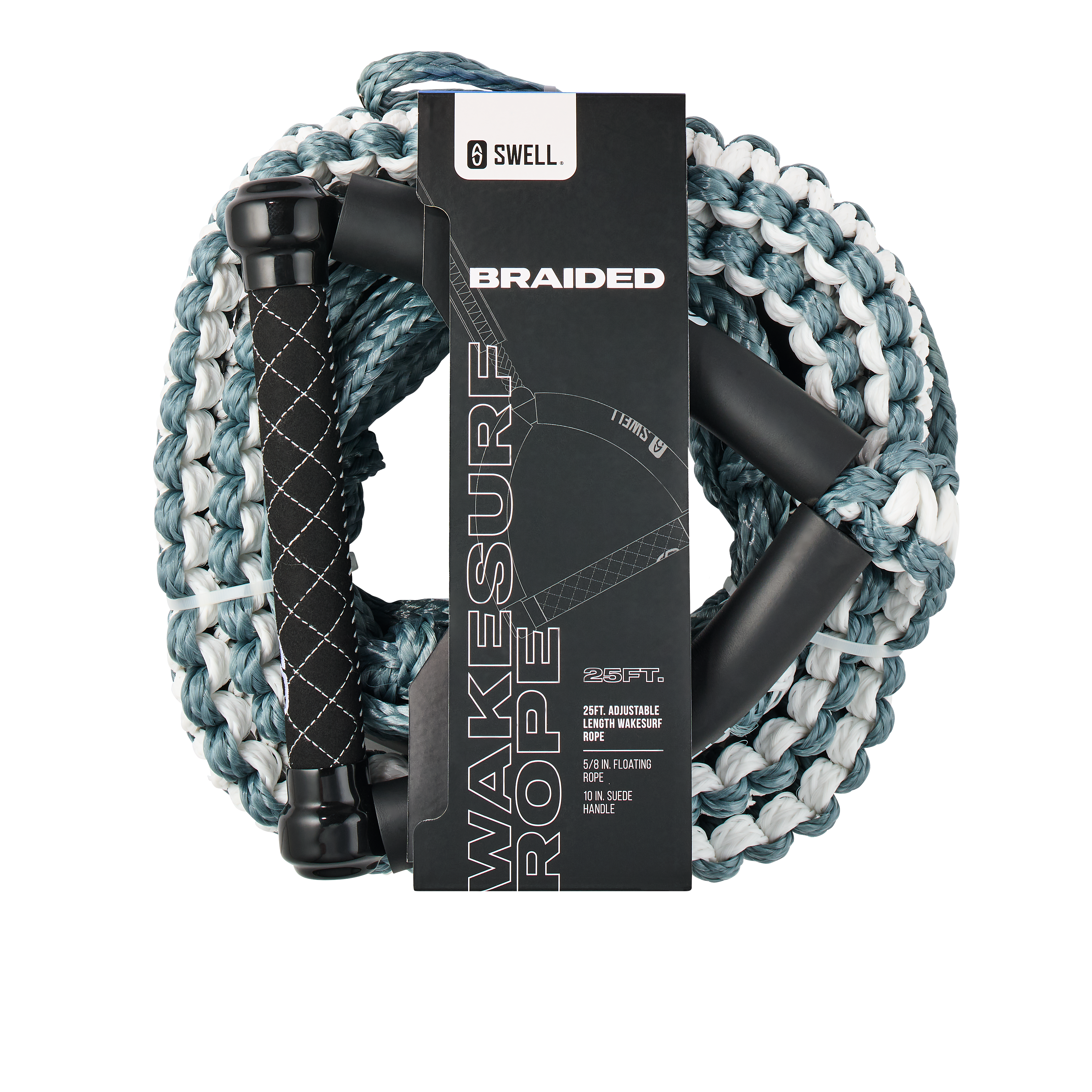 SWELL Wakesurf Premium Braided Wakesurf Rope - 25 ft Adjustable Length