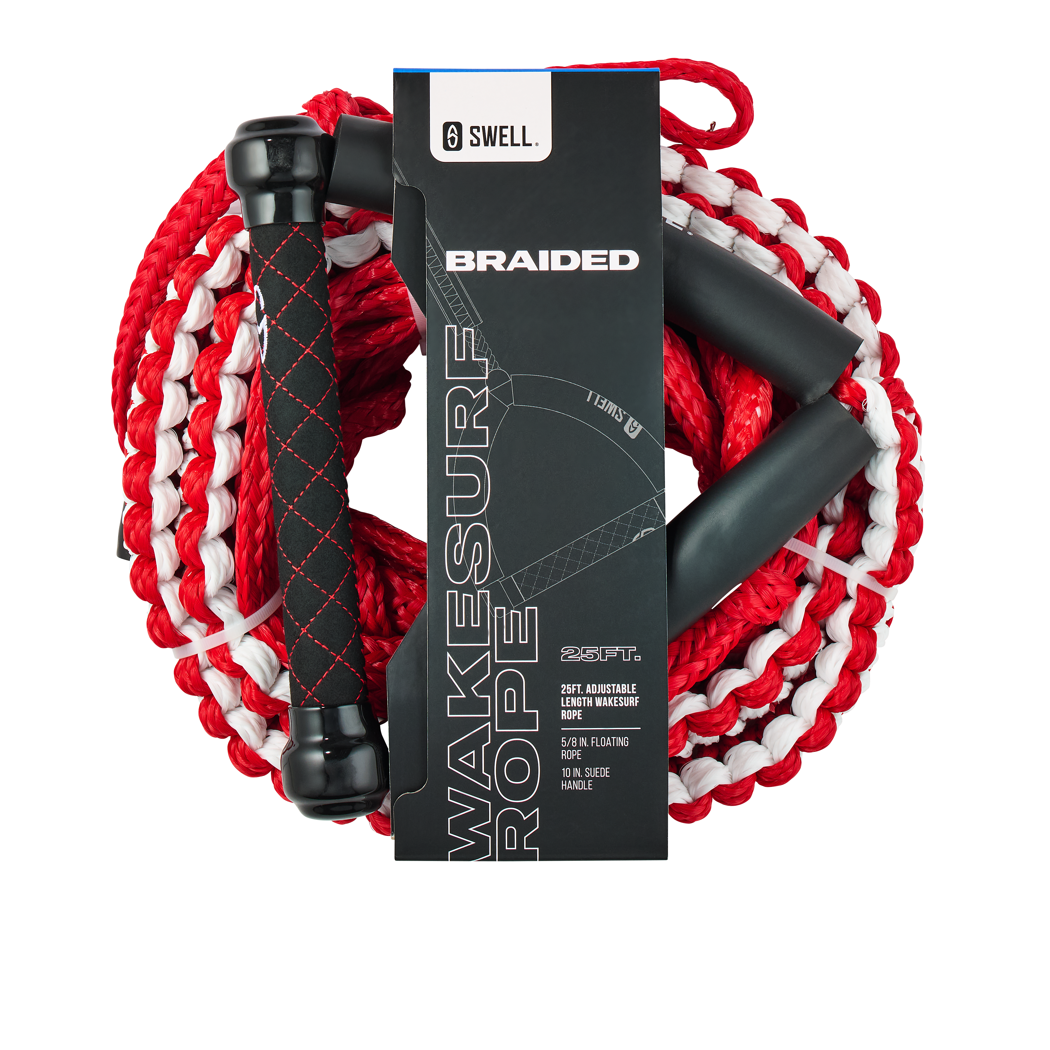 SWELL Wakesurf Premium Braided Wakesurf Rope - 25 ft Adjustable Length