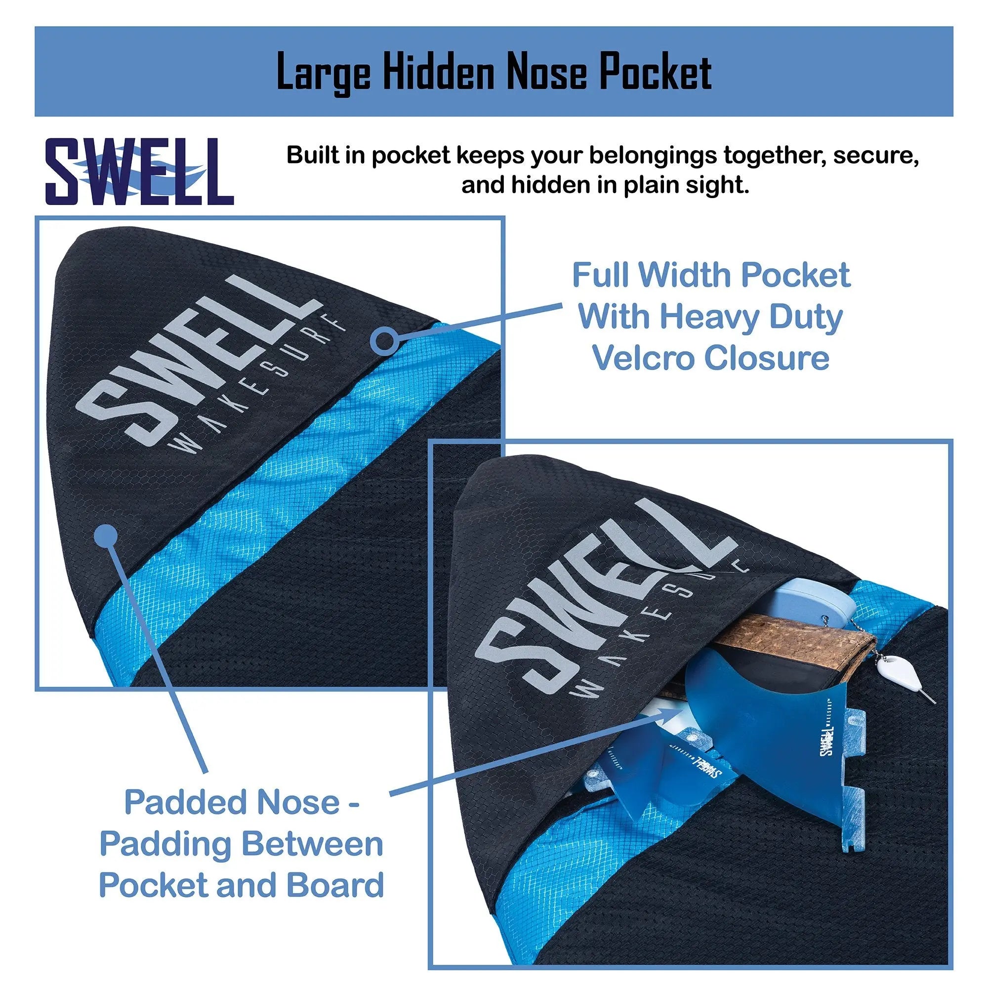 SWELL Wakesurf - Padded Nose Adjustable length Board Surf Sock - OPEN BOX SWELL Wakesurf