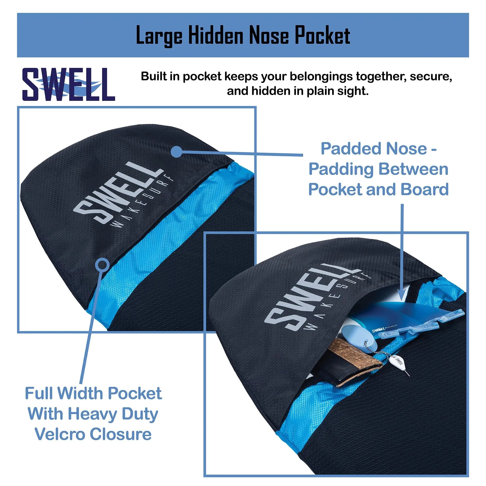 SWELL Wakesurf - Padded Nose Adjustable length Board Surf Sock - OPEN BOX SWELL Wakesurf