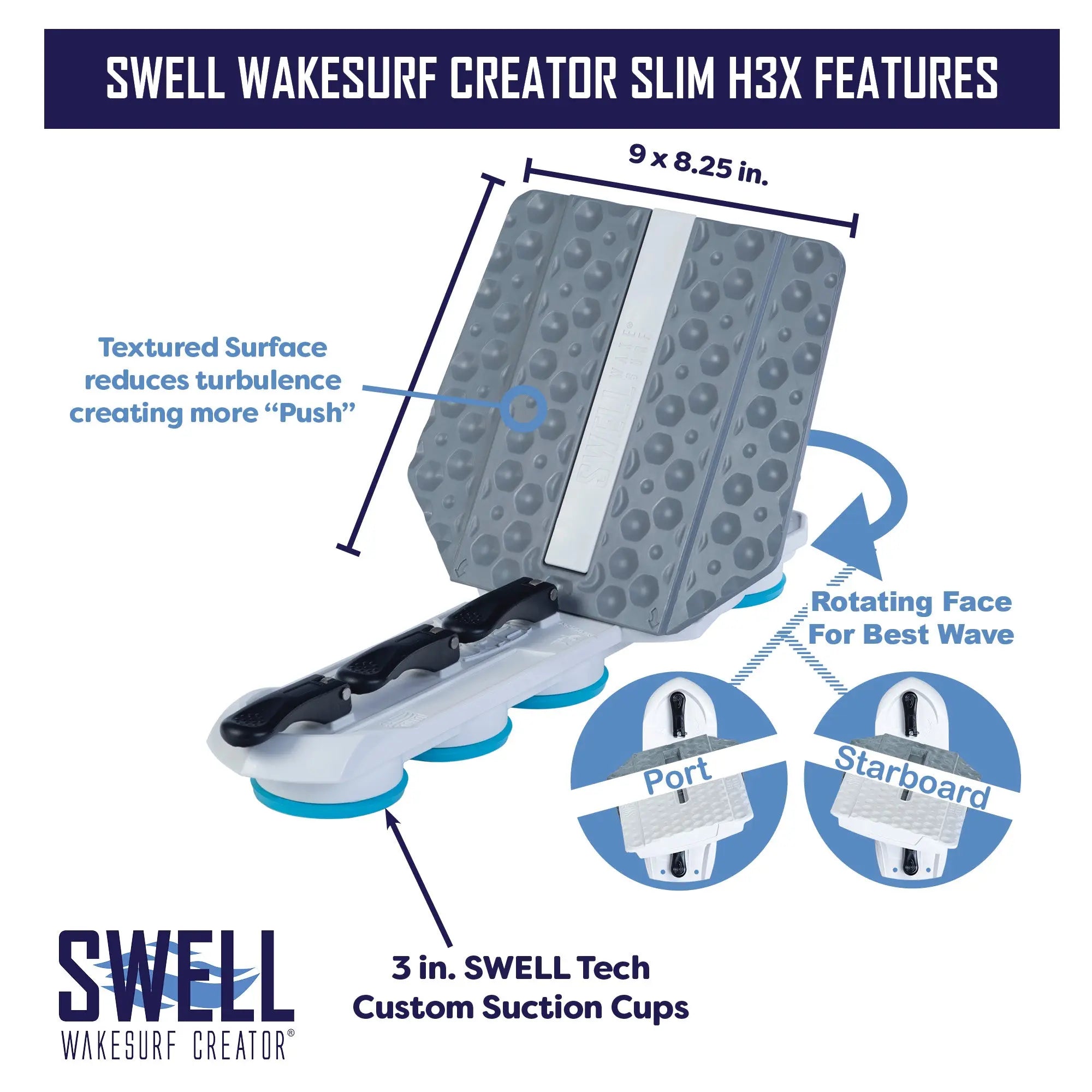 SWELL Wakesurf Creator Slim H3X - Floating Shaper With Patented Rotating Face and Drag/Turbulence Reducing Texture SWELL Wakesurf