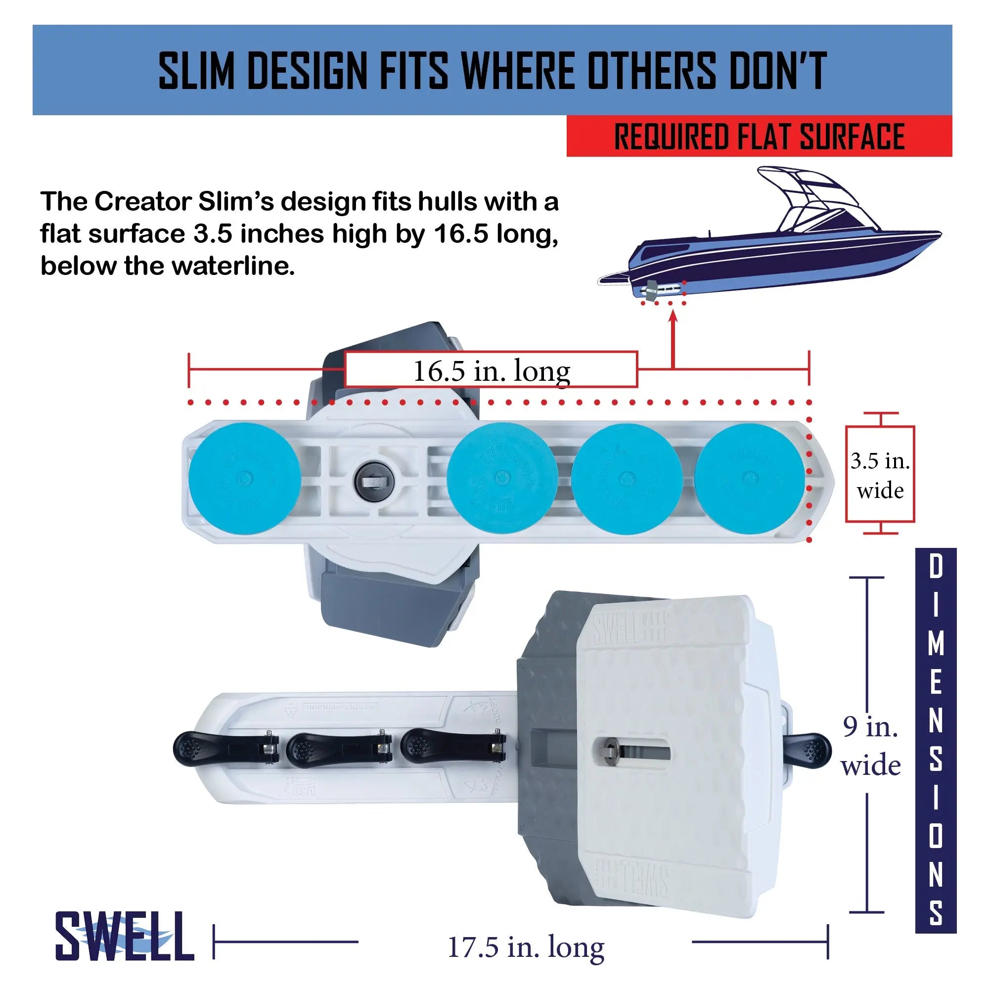 SWELL Wakesurf Creator Slim H3X Plus - Floating Shaper With Patented Extending/Rotating Face and Drag/Turbulence Reducing Texture SWELL Wakesurf