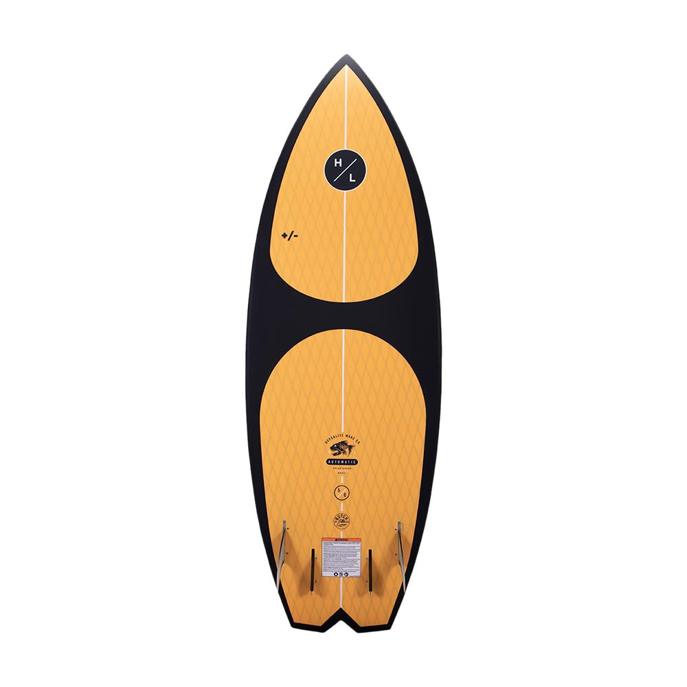 A Hyperlite Automatic 2023 surfboard on a white background, giving off a surf vibe.